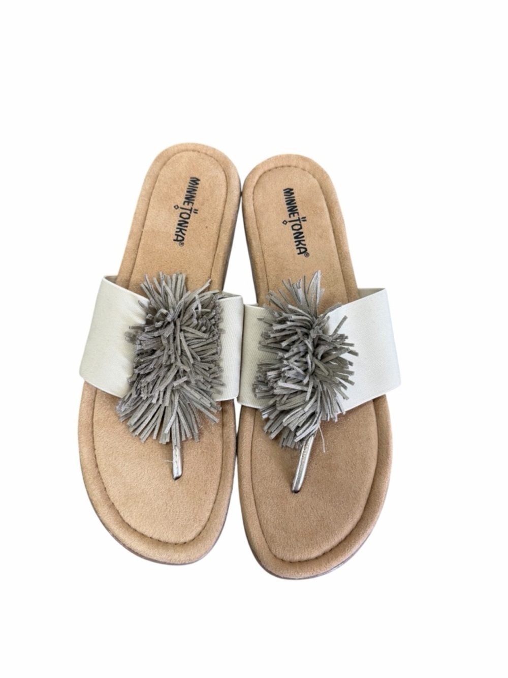 Minnetonka Tricia Women’s Thong Sandal Tan Fringe Pom Size 11 - Picture 9 of 9